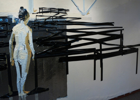 Tirtzah Bassel, Airport In Security (detail), 10â€²x44â€², duct tape on wall, 2013