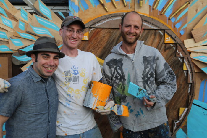 Jewish Art Now Creative Director Saul Sudin with "Illuminated Streets" artists Hillel Smith and Itamar Paloge